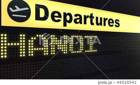 Flight to Hanoi on international airport departures board. Travelling to Vietnam conceptual 3D 44510541