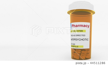 Antipsychotic pills in a prescription bottle. Conceptual 3D rendering Antipsychotic pills in a prescription bottle. Conceptual 3D rendering 44511286