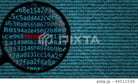Magnifying glass discovers word threat on computer screen. 3D rendering 44511539