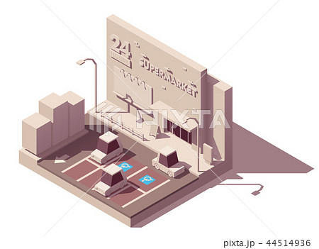 Vector isometric supermarket car parking lot Vector isometric supermarket car parking lot 44514936