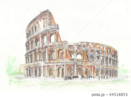 世界遺産の街並み イタリア ローマ コロシアムのイラスト素材