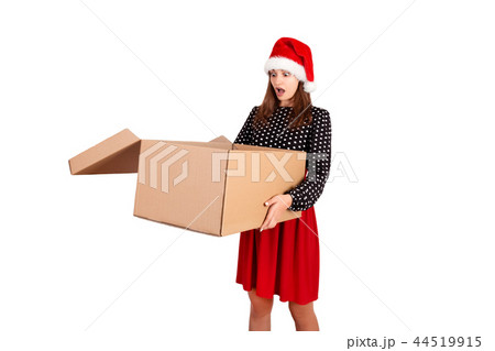 woman in dress and christmas hat isolated on white woman in dress and christmas hat isolated on white 44519915