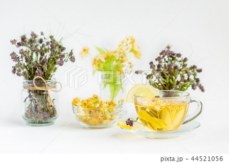 Linden inflorescences, herbal tea, view from high  44521056