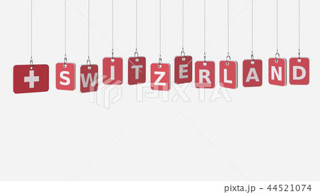 SWITZERLAND caption and Swiss flag on swinging plates, 3D rendering 44521074