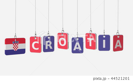 CROATIA caption and Croatian flag on swinging plates, 3D rendering 44521201