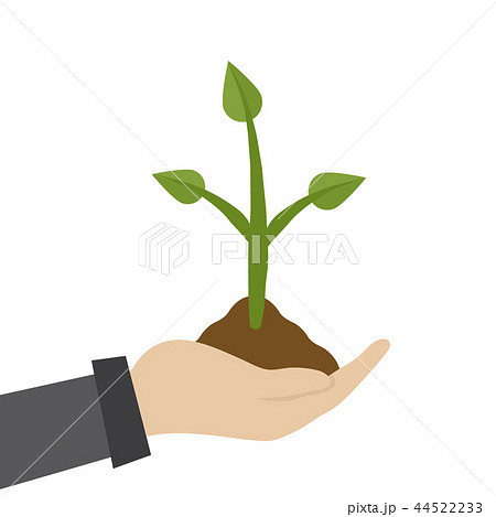 Vector illustration of farmer or gardener hold a sprout in hand. Green plant growing out of a Vector illustration of farmer or gardener hold a sprout in hand. Green plant growing out of a 44522233