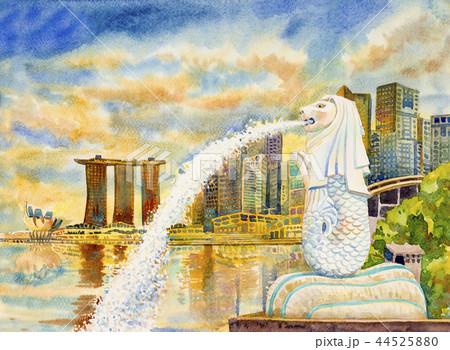 SINGAPORE city skyscrapers. watercolor paintings 44525880