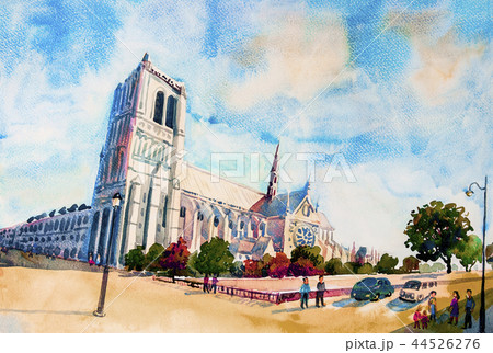Street view, Notre Dame, famous in Paris France. 44526276
