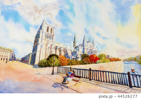 Street view, Notre Dame, famous in Paris France. 44526277
