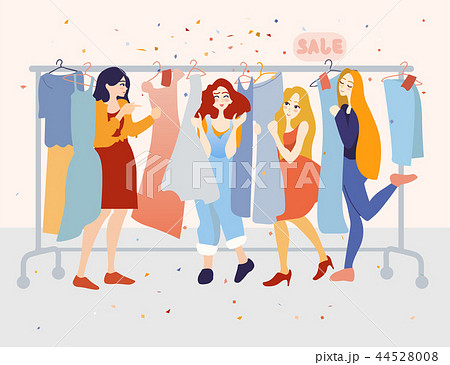 Happy female customers choosing dresses in the clothing store. 44528008