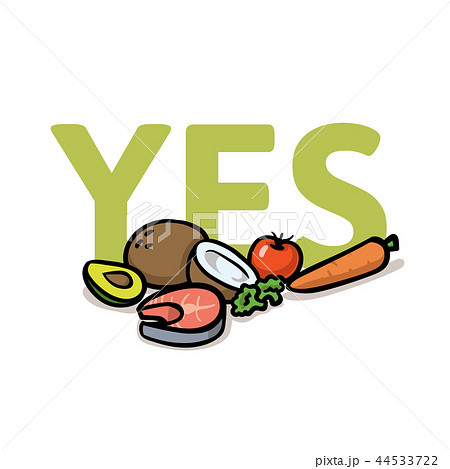 Say Yes to healthy lifestyle. Healthy food choice. Flat vector illustration. Isolated on white Say Yes to healthy lifestyle. Healthy food choice. Flat vector illustration. Isolated on white 44533722