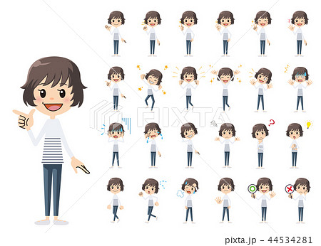 女の子 表情 仕草セットのイラスト素材