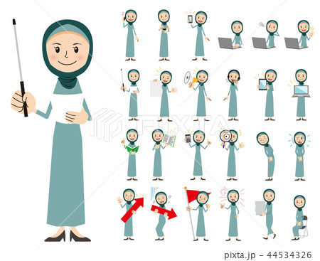 アラブ人 女性 説明 解説仕草セットのイラスト素材