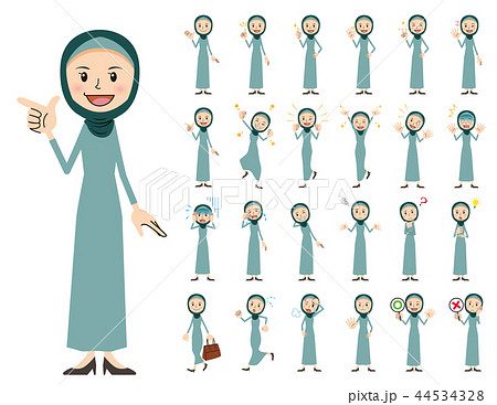 アラブ人 女性 表情 仕草セットのイラスト素材