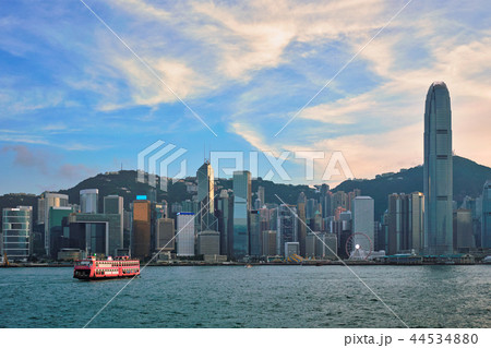 Junk boat in Hong Kong Victoria Harbour 44534880