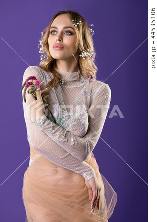 Beautiful girl with full lips and locks portrait Beautiful girl with full lips and locks portrait 44535106