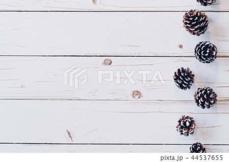 Pine cones on rustic wood white background Pine cones on rustic wood white background 44537655