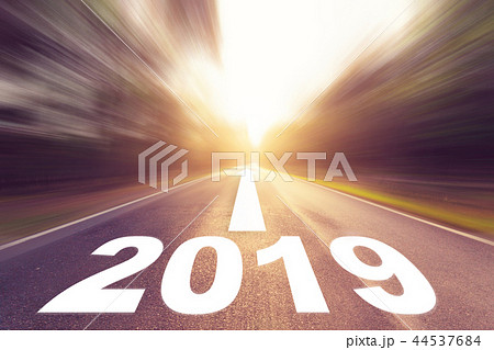 Empty blur asphalt road and New year 2019 concept. 44537684