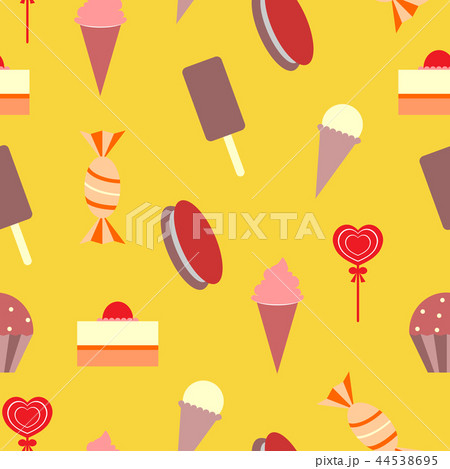 Seamless pattern ice cream and cakes on yellow Seamless pattern ice cream and cakes on yellow 44538695