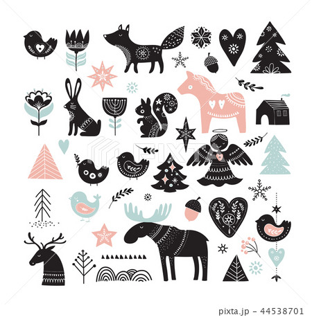 Christmas illustrations, banner design hand drawn elements in Scandinavian style 44538701