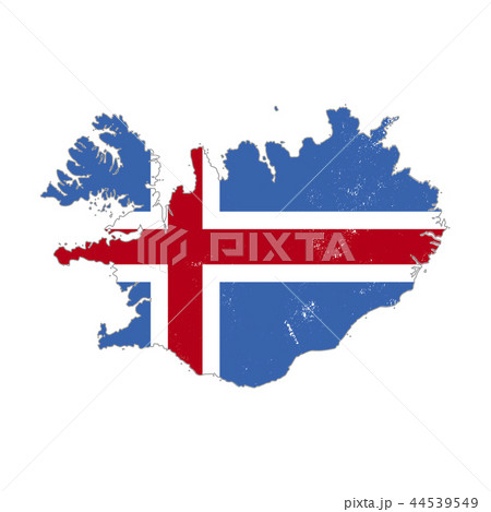 Iceland country silhouette with flag on background Iceland country silhouette with flag on background 44539549