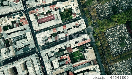 Aerial top down view of Montparnasse district and famous cemetery in Paris, France 44541809