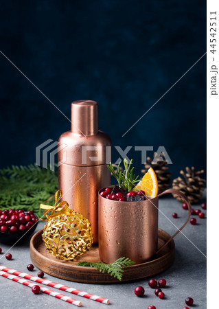 Moscow mule cocktail set, Christmas and New Year holiday drink. Copy space. 44542511