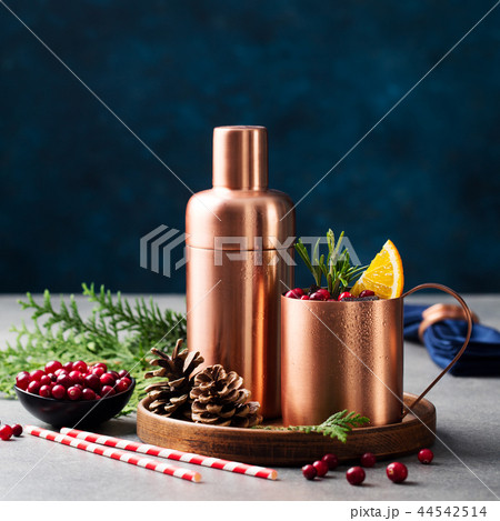 Moscow mule cocktail set, Christmas and New Year holiday drink. Copy space. 44542514