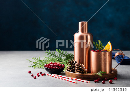 Moscow mule cocktail set, Christmas and New Year holiday drink. Copy space. 44542516