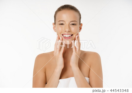 Beautiful Young Woman Face Portrait Beauty Skin Care Concept. Fashion Beauty Model isolated on white 44543348