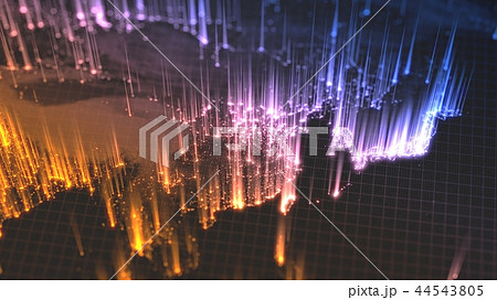 glowing city and human population density areas with rising lines from them. view of asia. 3d 44543805