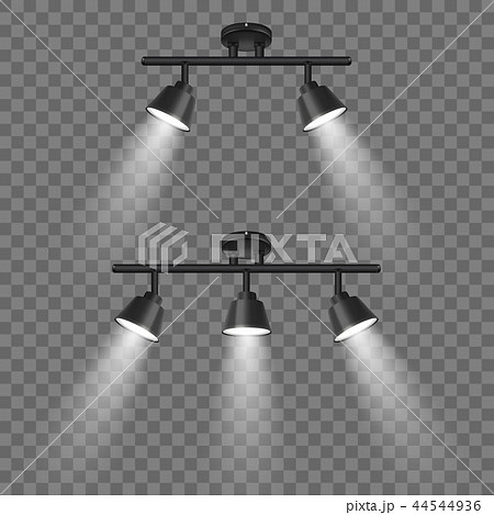 Vector Realistic 3d Black Spotlights Set in Different Slopes Closeup Isolated on Transparent 44544936