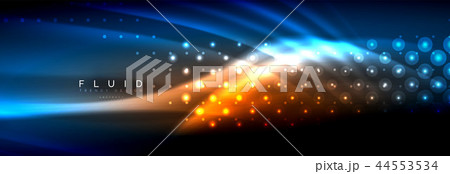 Liquid neon flowing waves, glowing light lines background 44553534