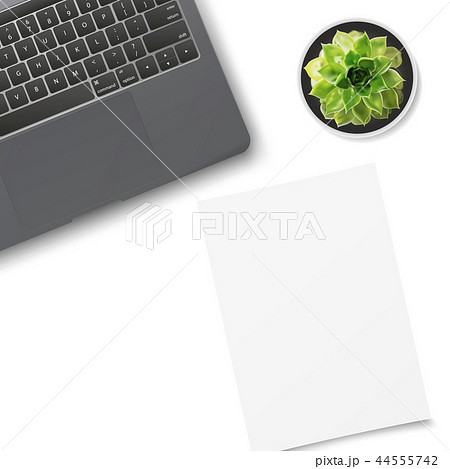 White office desk table with laptop, flower  44555742