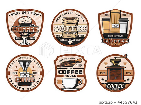 Coffee shop, cups and beans icons 44557643