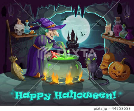 Halloween witch, pumpkin and potion cauldron 44558053