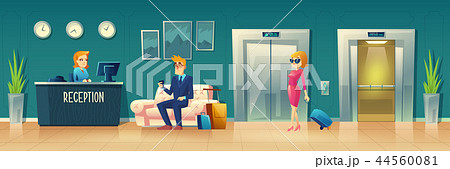 Vector cartoon hotel reception. Lobby of inn. 44560081