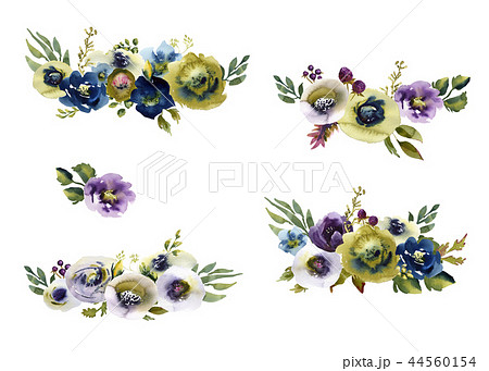 Collection watercolor wedding bouquet flowers green and purple flowers ornament Collection watercolor wedding bouquet flowers green and purple flowers ornament 44560154