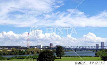 江戸川の河川敷と空 44564549