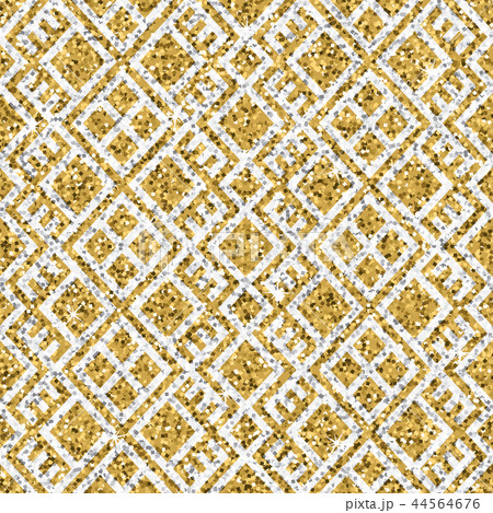 Seamless yellow gold glitter texture with silver geometrical ornament. Shimmer background. 44564676