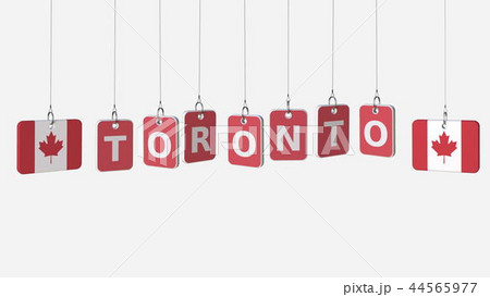 Flags of CANADA and Toronto text on hanging plates. 3D rendering 44565977