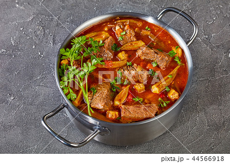 hearty Beef and Okra Stew, top view 44566918