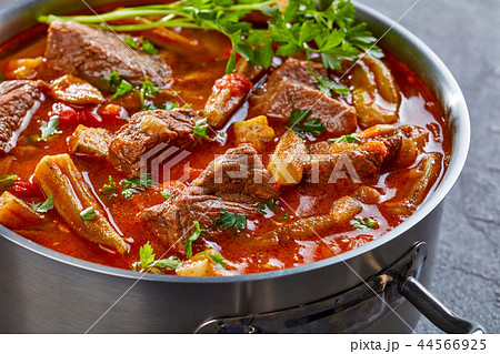 overhead view of hearty Beef and Okra Stew 44566925
