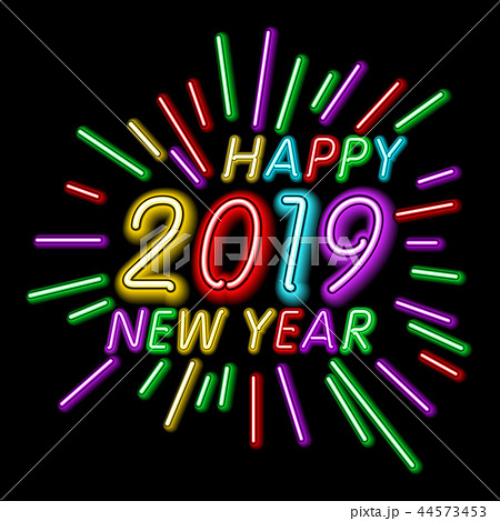 Vector Illustration. 2019 Happy New Year Neon 44573453