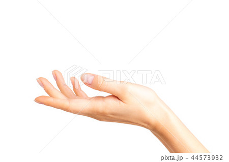 Woman showing open hand or holding something Woman showing open hand or holding something 44573932