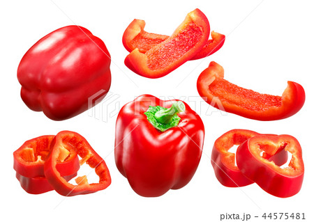 Red bell pepper whole and slices c. annuum, paths Red bell pepper whole and slices c. annuum, paths 44575481