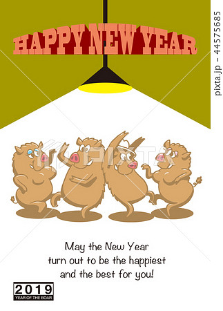 2019年賀状「HipHopイノシシ」ハッピーニューイヤー　英語添え書き付き 44575685