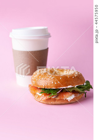 bagel with salmon and paper cup bagel with salmon and paper cup 44575950