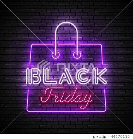 BLACK FRIDAY red and white neon sign with purple shopping bag 44576116