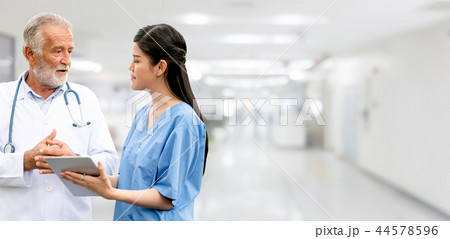 Senior and young doctor working in the hospital. 44578596
